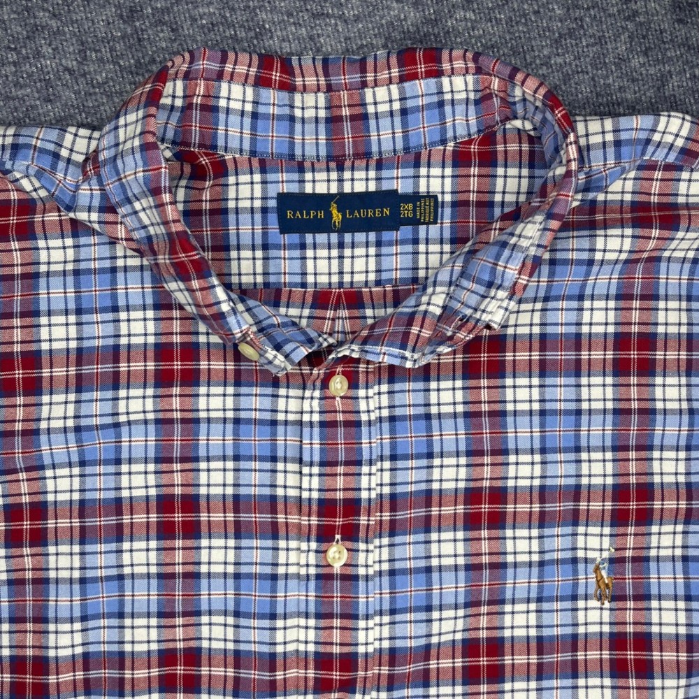 Polo Ralph Lauren Plaid Button Down Shirt Mens 2XB Blue Red Long Sleeve Big Tall