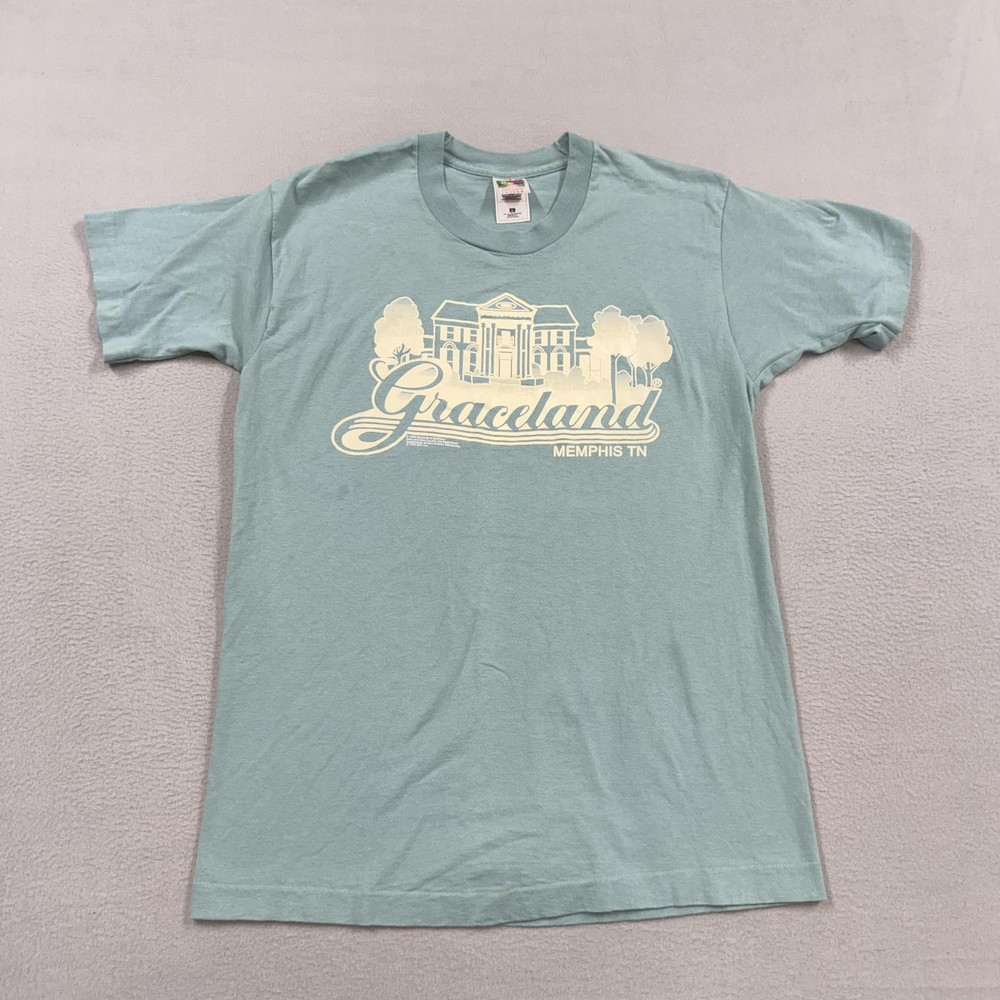 Vintage Graceland Shirt Mens Large Green Memphis TN Elvis Presley Graphic 90s
