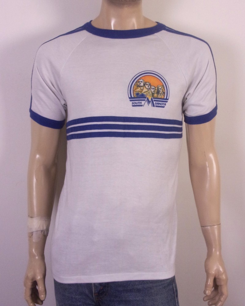 vintage 80s single stitch South Dakota Mount Rushmore T-Shirt Raglan Stripe M