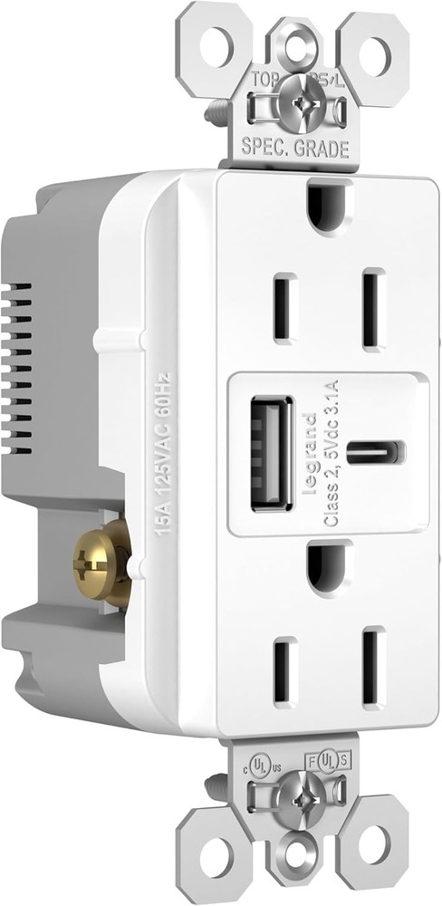 Legrand Pass & Seymour Radiant 15 Amp Wall Power Outlet with 3.1 Amp USB Charger