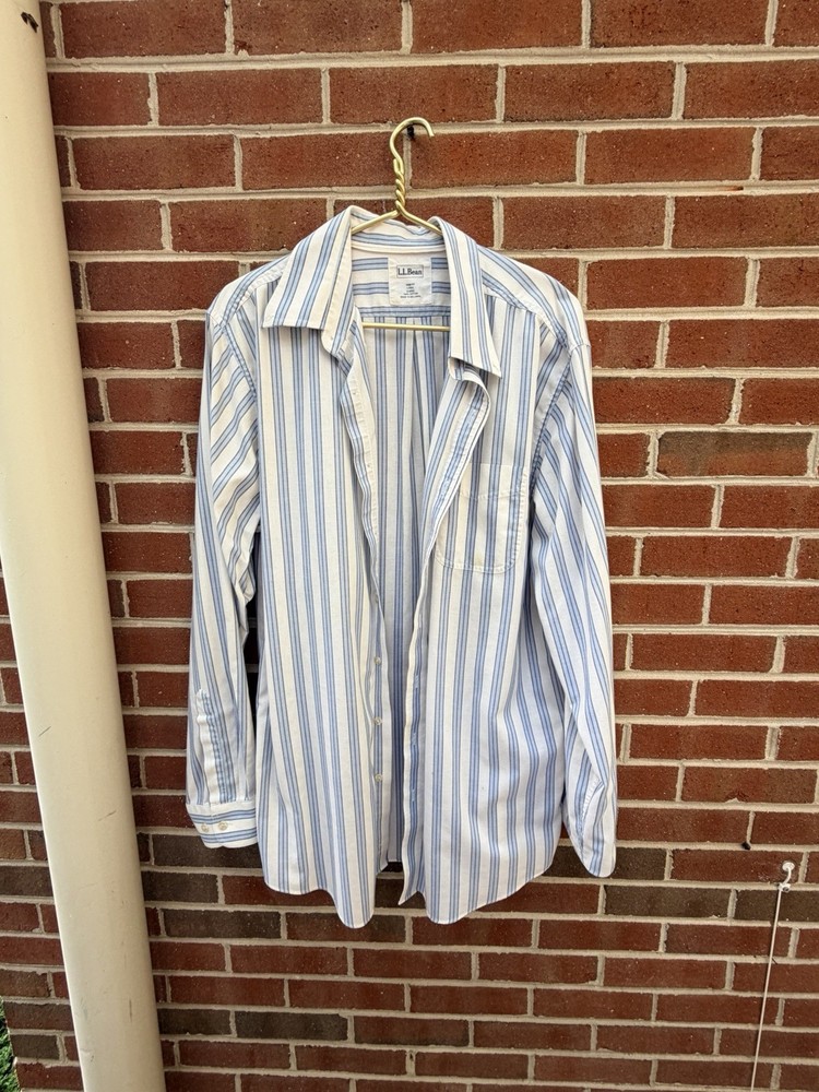Vintage LL Bean Men’s Blue & White Striped Button Shirt. Tall Fit. XL. Classic.