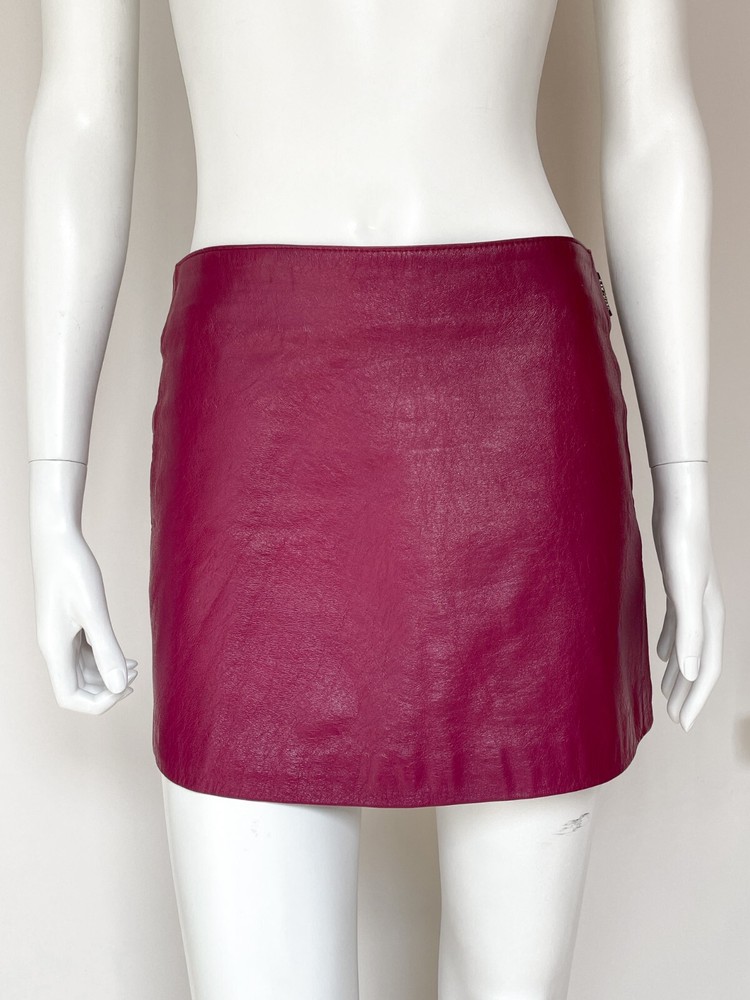 Versace Jeans Couture vintage leather mini skirt in burgundy - Size XS