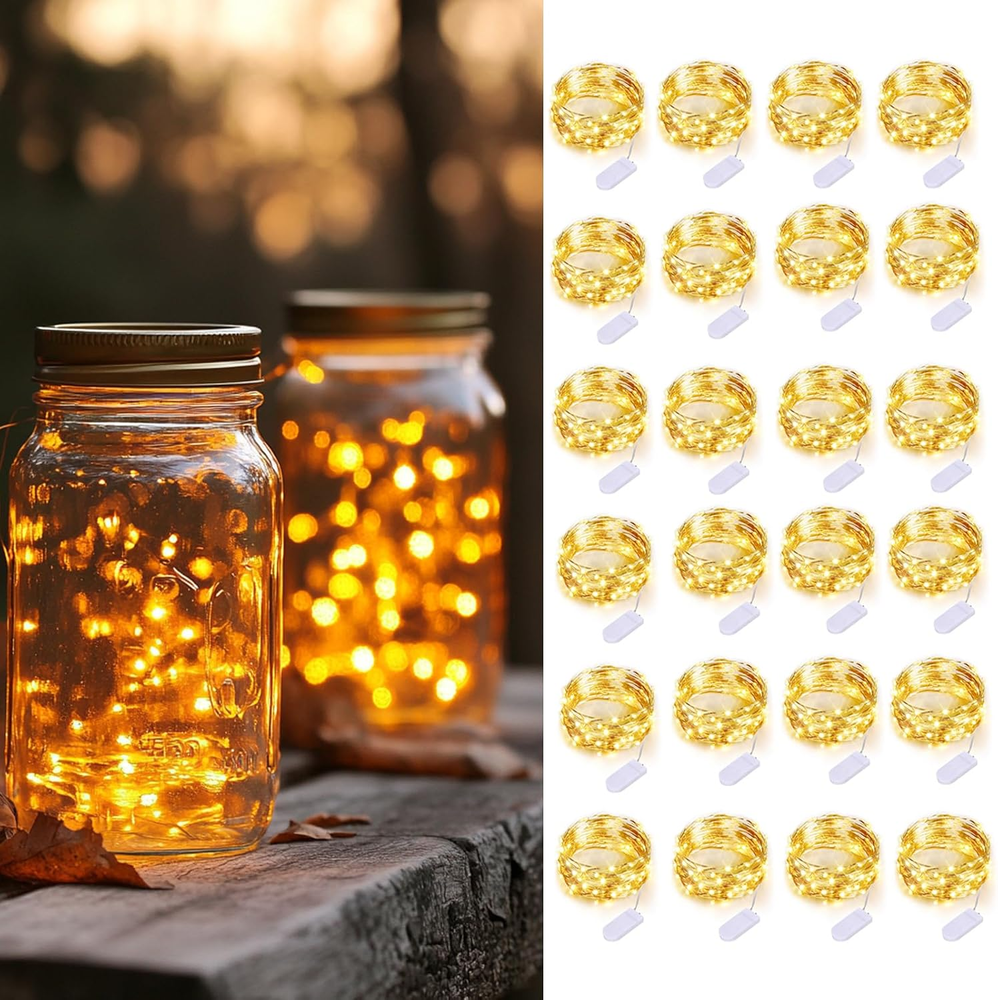 24 Pack Battery Operated Fairy Lights with 20 LEDs on 3.3Ft Silver Wire