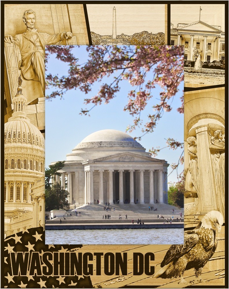 Washington D.C. Montage Laser Engraved Wood Picture Frame Portrait (4 x 6)
