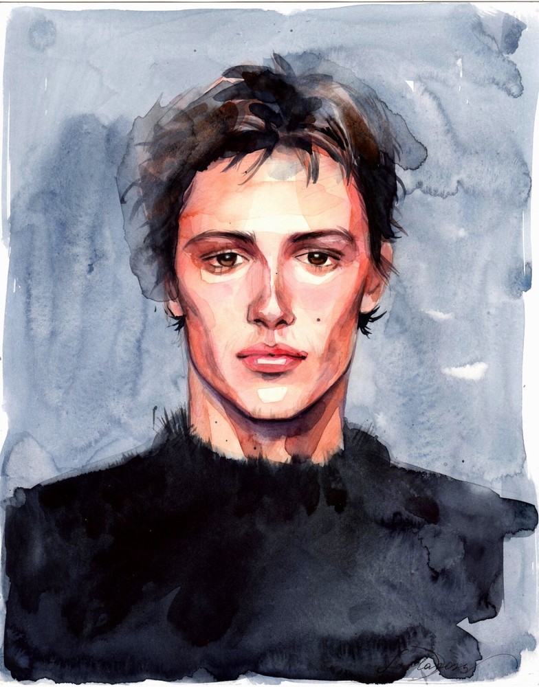 Original Watercolor Painting Handsome Man Portrait Guy Wall Art