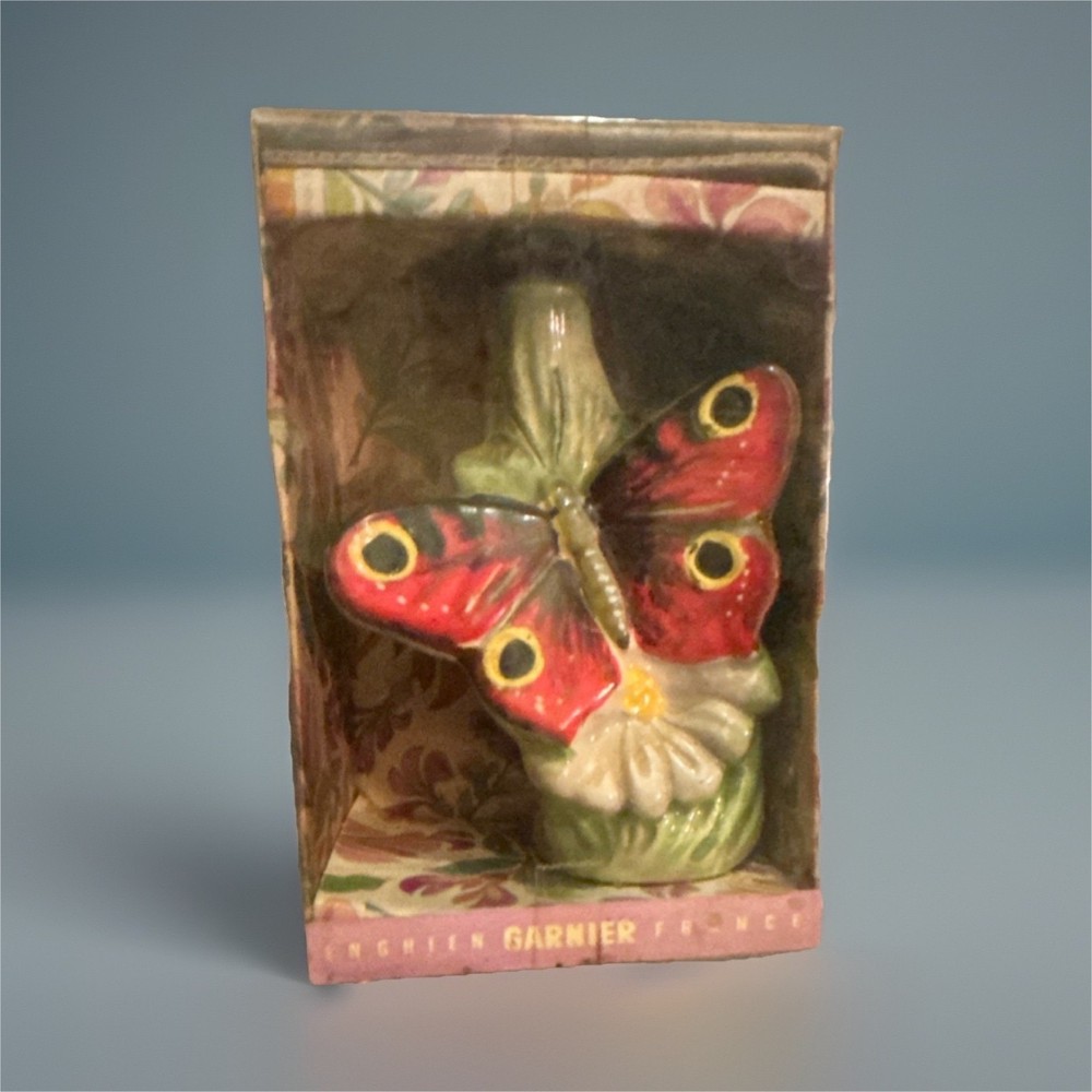 Garnier Butterfly Shaped Liquor Bottle Collectible Red Green Yellow