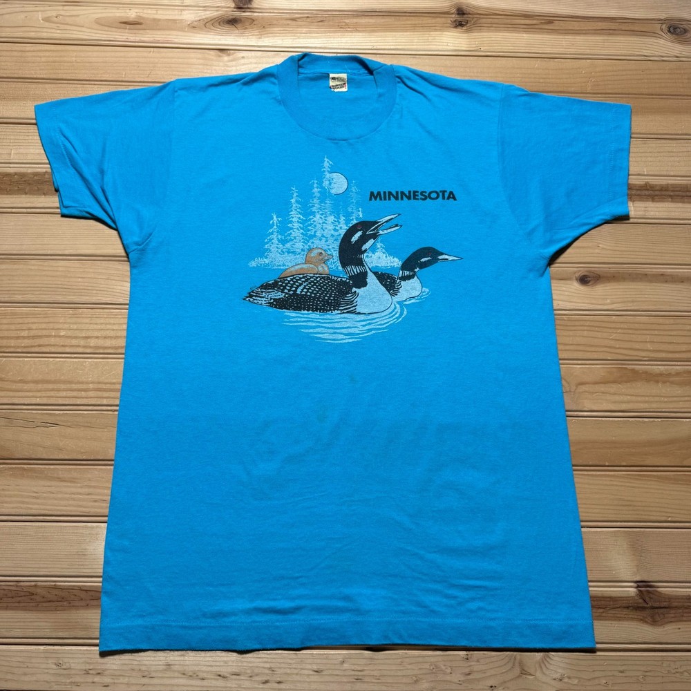 Vintage 80s Minnesota Loon Nature Single Stitch Souvenir Shirt USA - Size XL