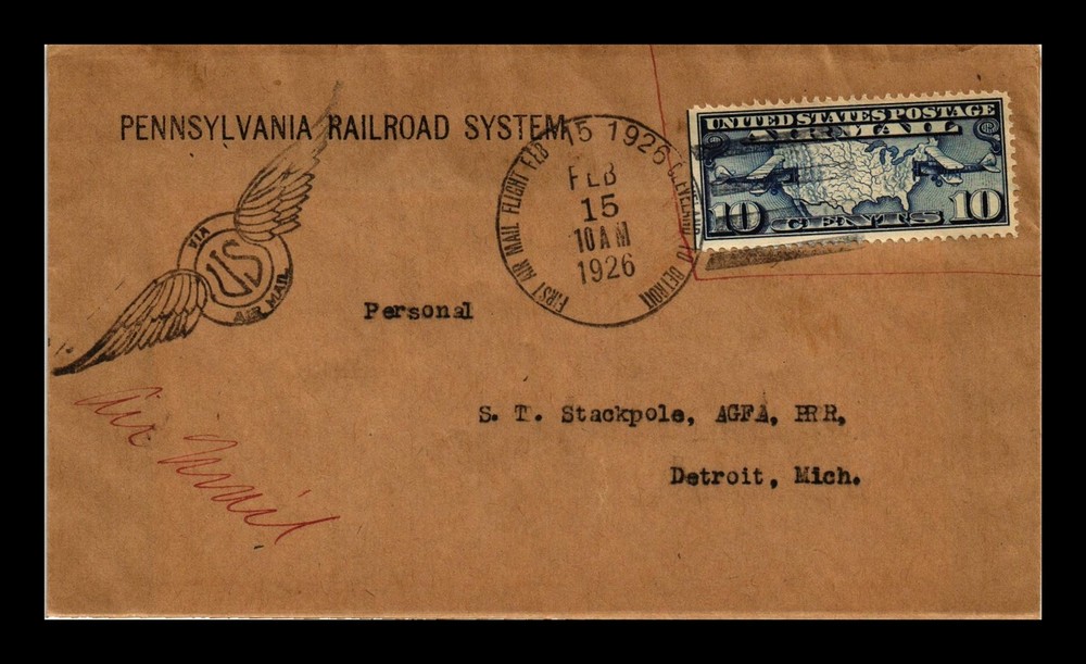 Dr Jim Stamps Us Cover First Flight Air Mail Cleveland Detroit Back Cachet