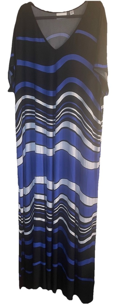 Plus Size Blue/black/White Striped Maxi Dress SZ 30/32