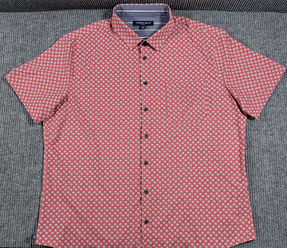 Mizzen Main Shirt Mens 2XL Leeward Trim Fit Geometric Short Sleeve Button Up Red