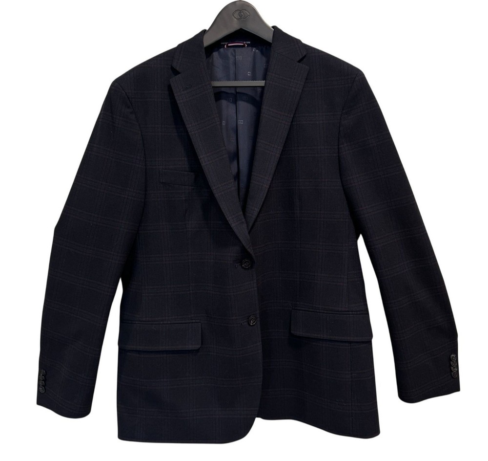 Tommy Hilfiger Soft Poly-Spandex Plaid Blazer in Dark Blue Size 44R