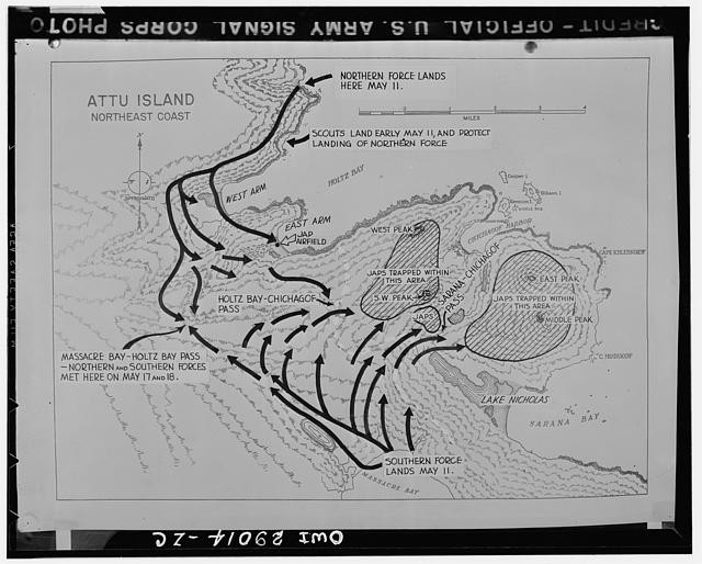 Attu Island Alaska 1943 Battle of Attu campaign map World War II North Pacific