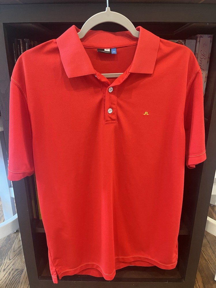 J.Lindeberg Short Sleeve Lightweight Performance Tech Golf Polo Red Men’s Large