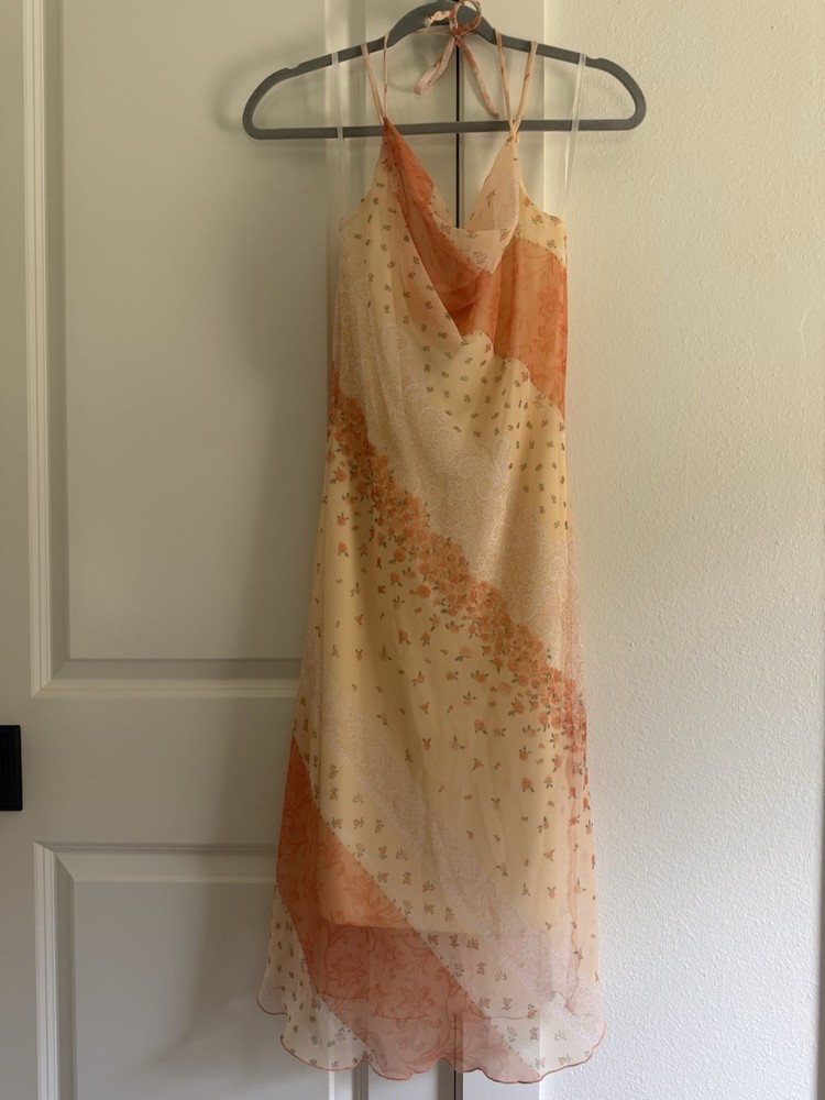 Y2K CITY TRIANGLES Floral Cowl Neck lined midi slip dress