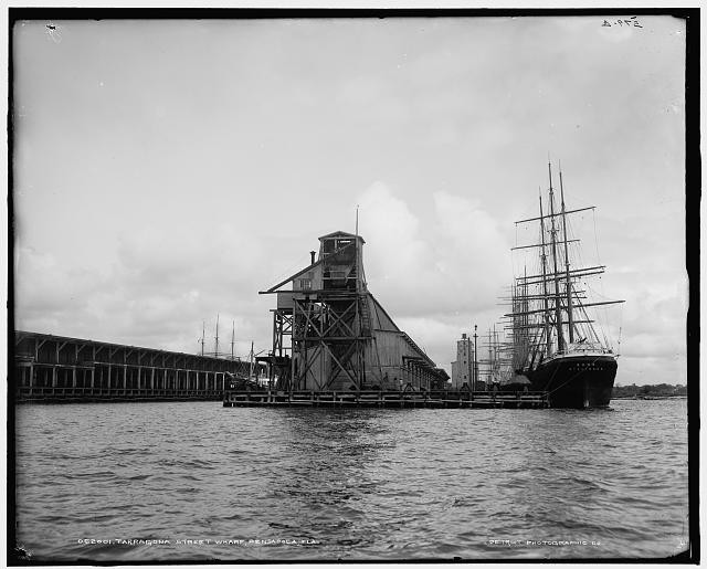 Photo:Tarragona Street Wharf Pensacola Florida Sailing Ship 1900s