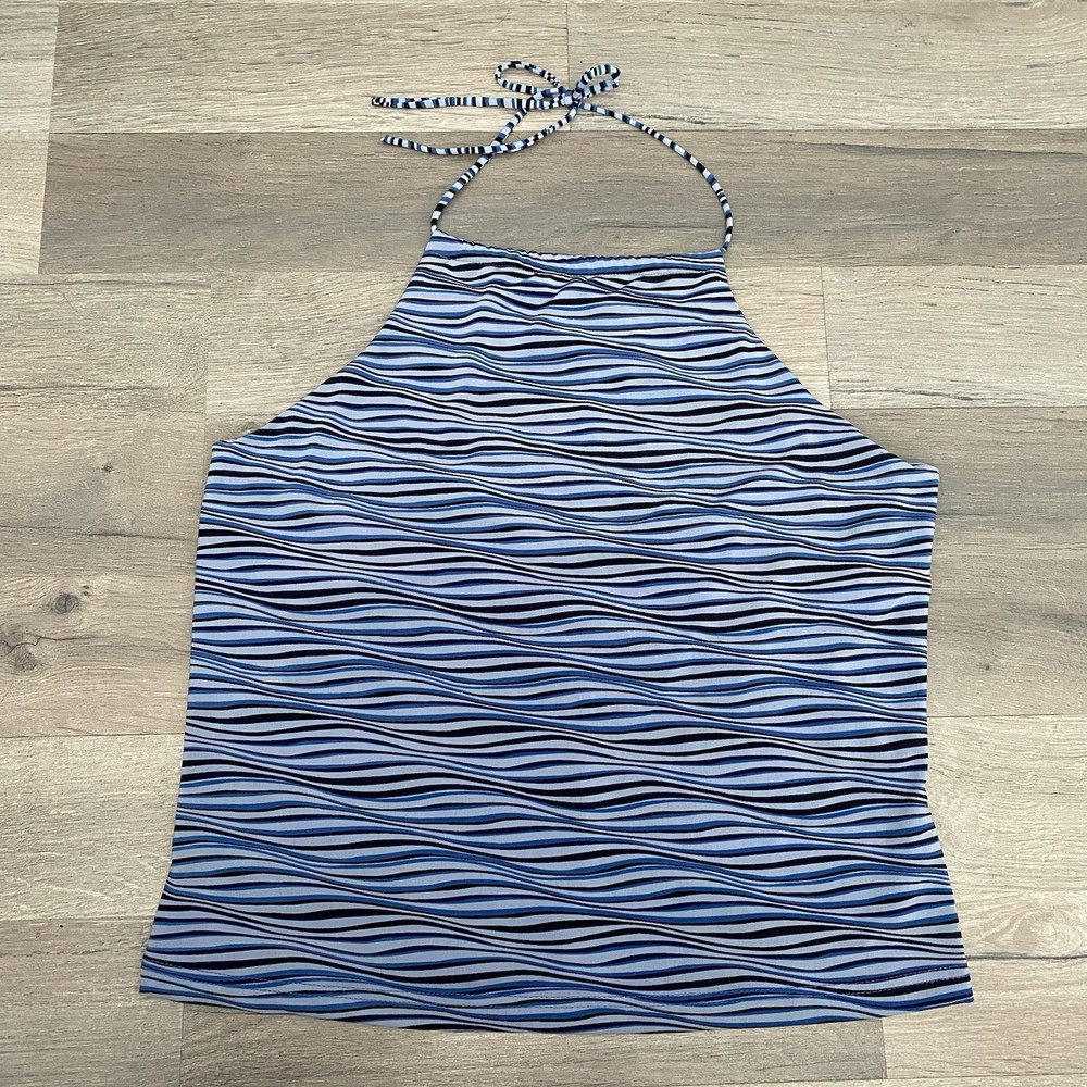 Vintage Y2K No Boundaries Blue Striped Adjustable Halter Top