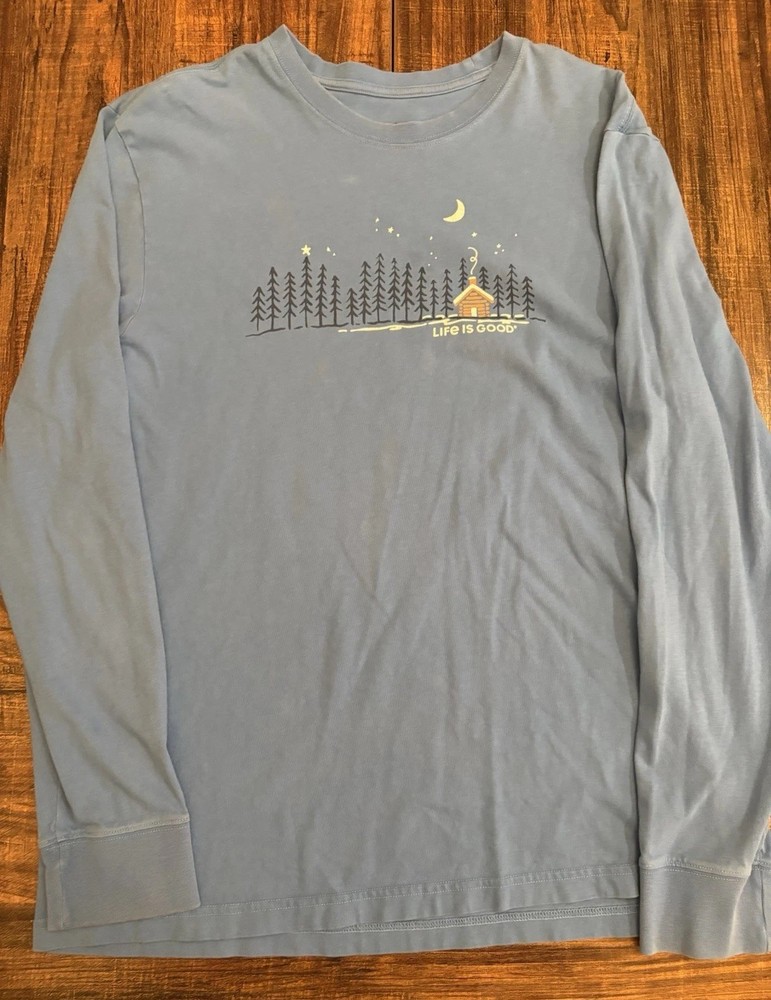 Life Is Good Men's Blue Long Sleeve Large Winter Cabin
