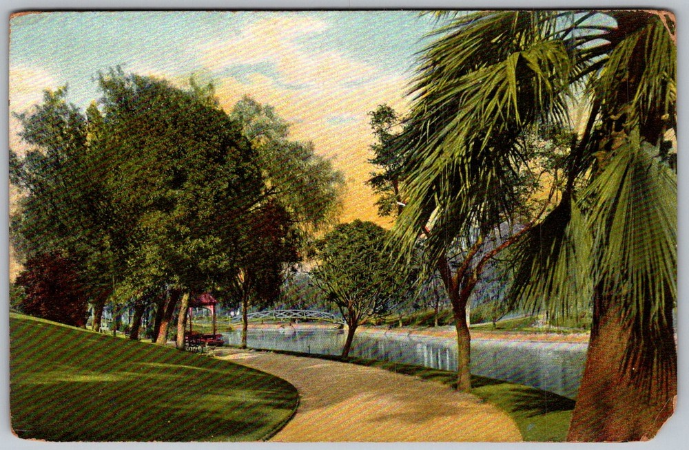Antique Postcard Park River Path Palm Los Angeles, CA 1910s