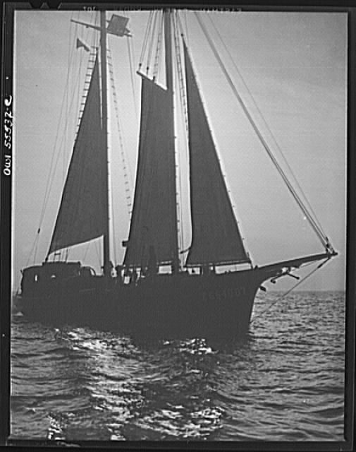 Photo:1930s Sailboat Schooner at Sea Tall Sails Sailing Ship