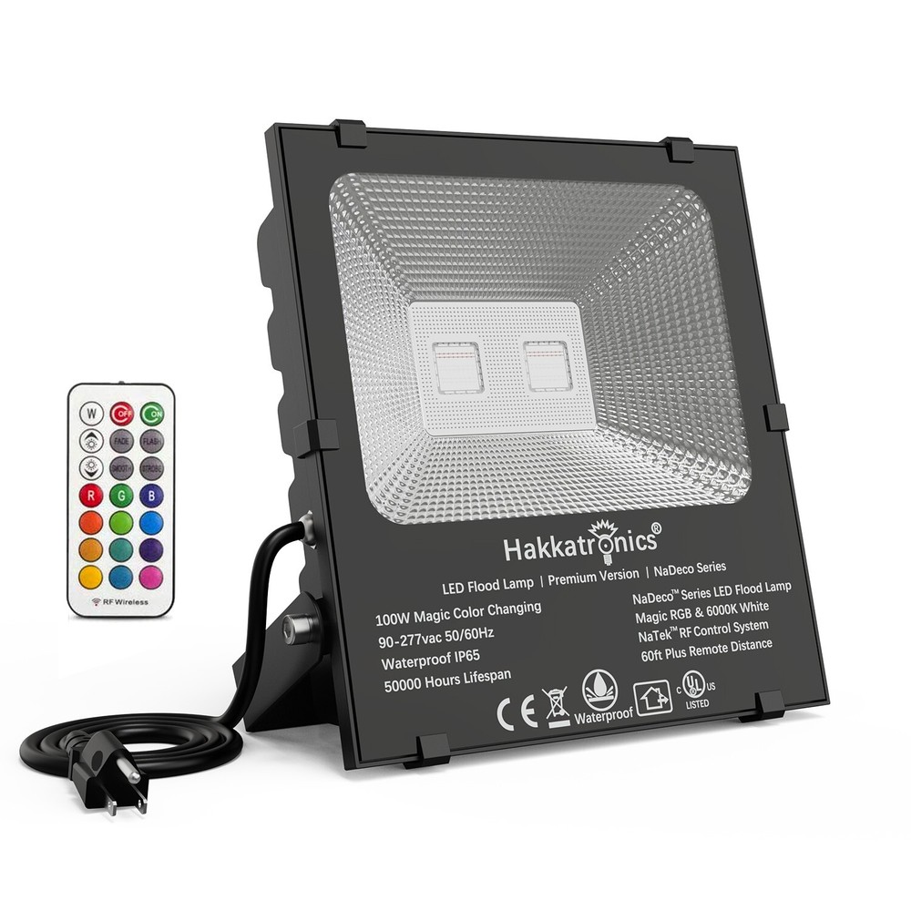 100W RGBW LED Floodlight - 120V Plug and Play - IP65 Outdoor Waterproof