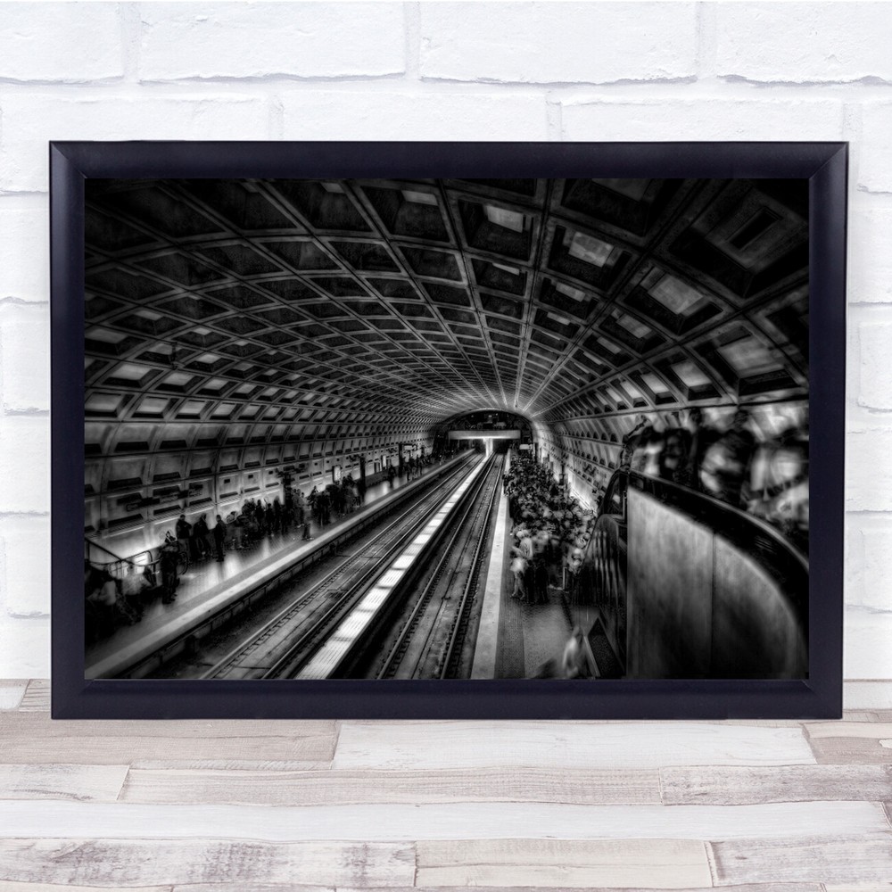 Crowd People Train Station Street Marionettes Black White Wall Art Print