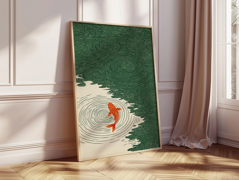Koi Fish Wall Art | Japanese Zen Minimalist Poster Calm Spa Decor