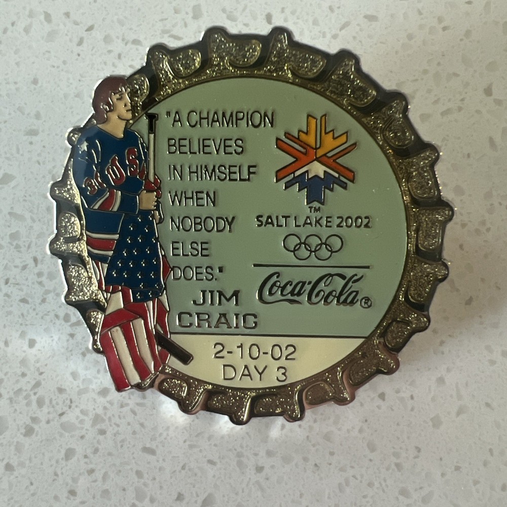 2002 Salt Lake Olympics Coca Cola Cap Day 3 Hockey Pin Jim Craig Limited 1000