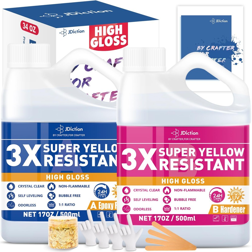 34OZ Crystal Clear Epoxy Resin High Gloss Yellowing Resistant Self Leveling