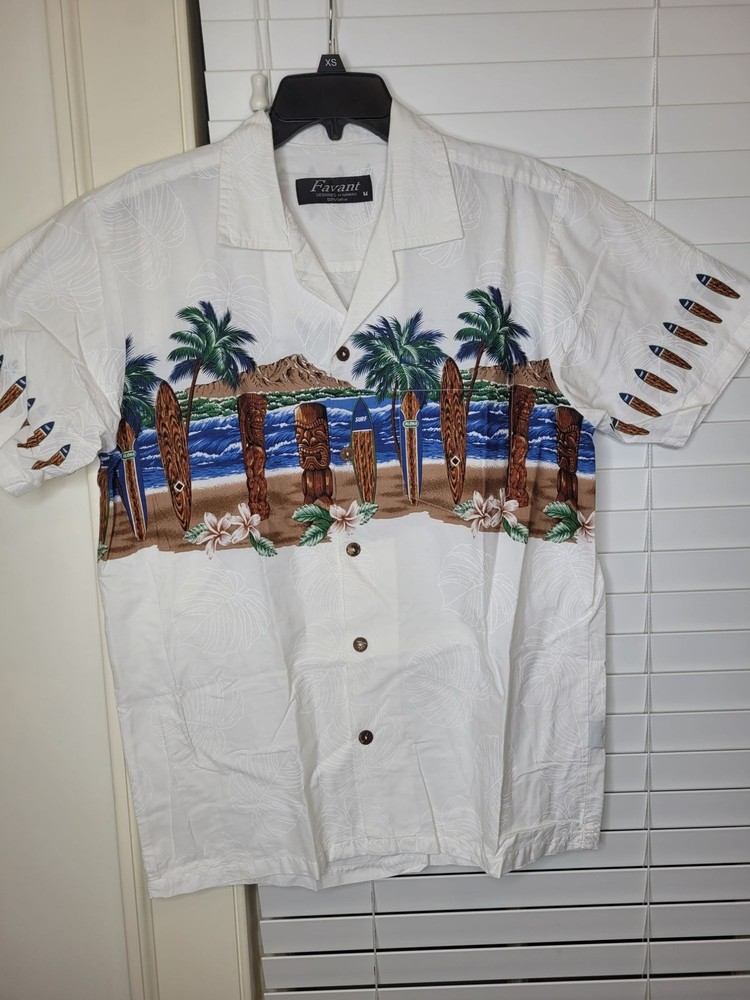 VTG Mens Hawaiian Aloha Shirt M Tiki button up Totem pole grandpa core beach