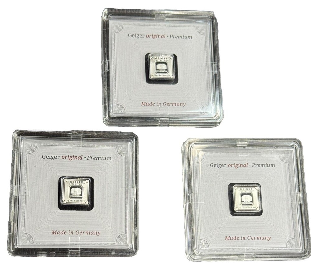 Geiger, Lot of (3), 1 Gram .999 Silver  Fine Square Bars Sealed and untouched