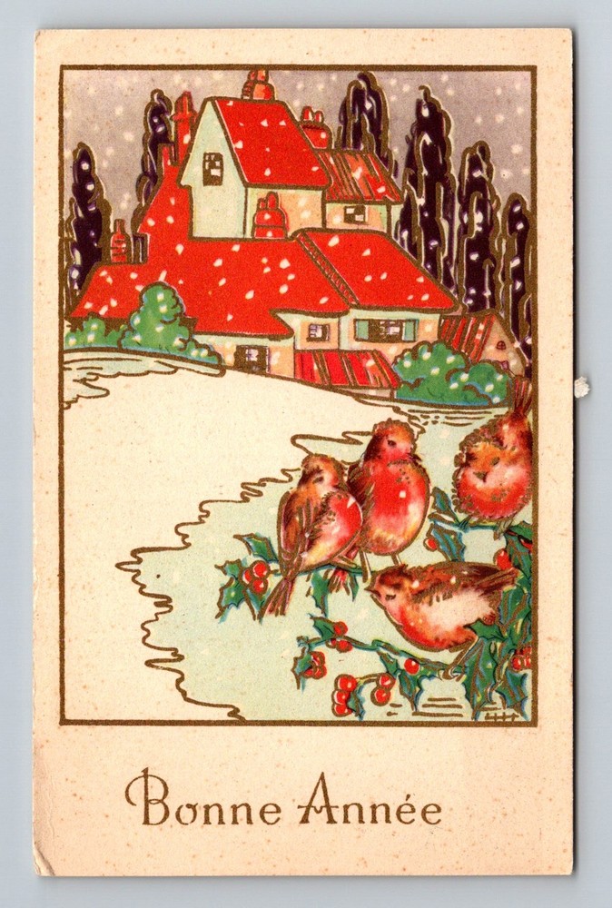 Switzerland- Happy New Year Winter Scene Postal Old Card Vintage c1939 Postcard