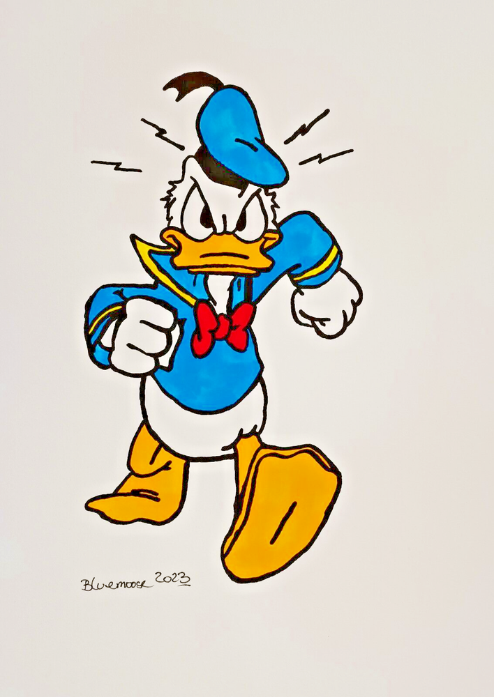 Original Donald Duck Comic Gouache Painting on Paper 21x30cm Unique Art