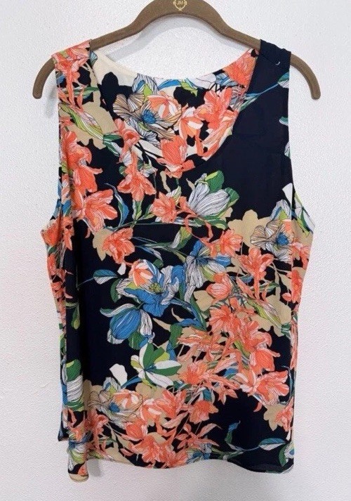 NWOT CHICO'S Reversible Tropical Floral  Tank Top Sz 1/M 2 In 1 Navy Blue Orange