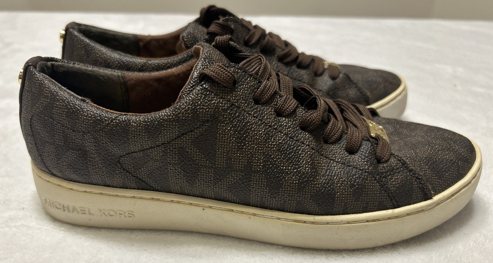 MICHAEL KORS Women's Shoes 6.5 Logo Print Coated Keaton Canvas Lace Up Sneakers