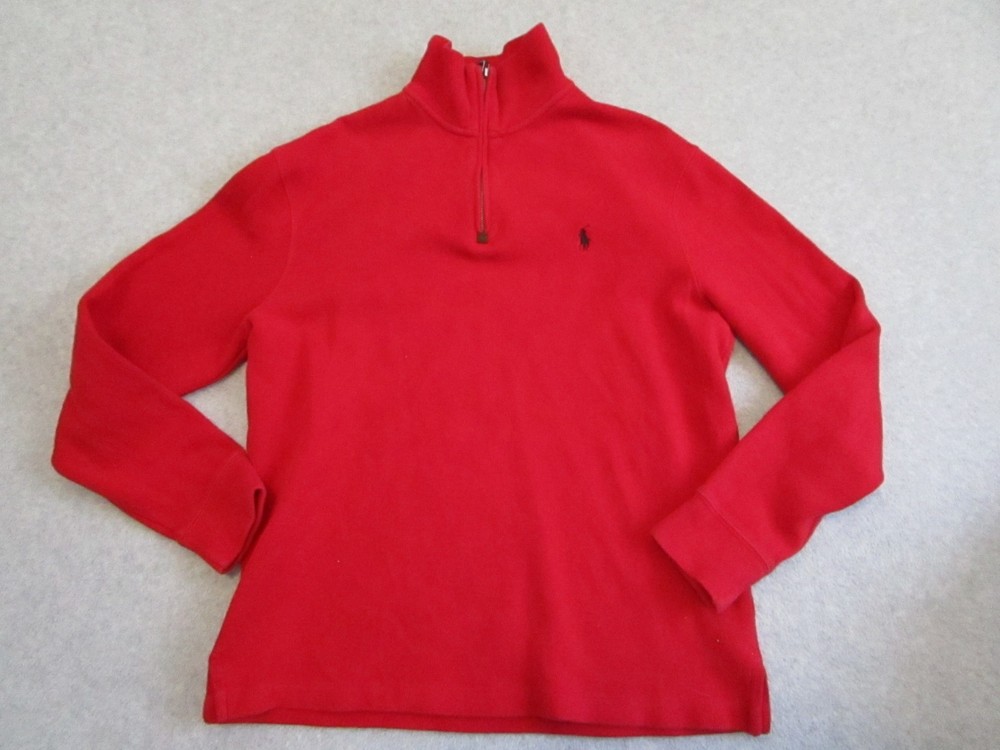Polo Ralph Lauren Quarter Zip  Sweater Mens Medium Red Knit 1/4 Pullover Pony
