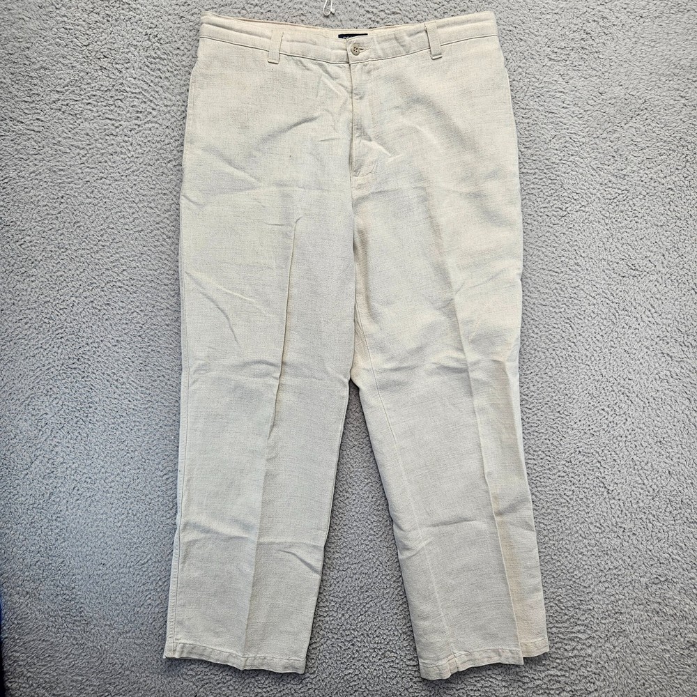 Dockers Khakis Pants Mens 36x32 Beige Stonewashed Linen Relaxed Fit Flat Front