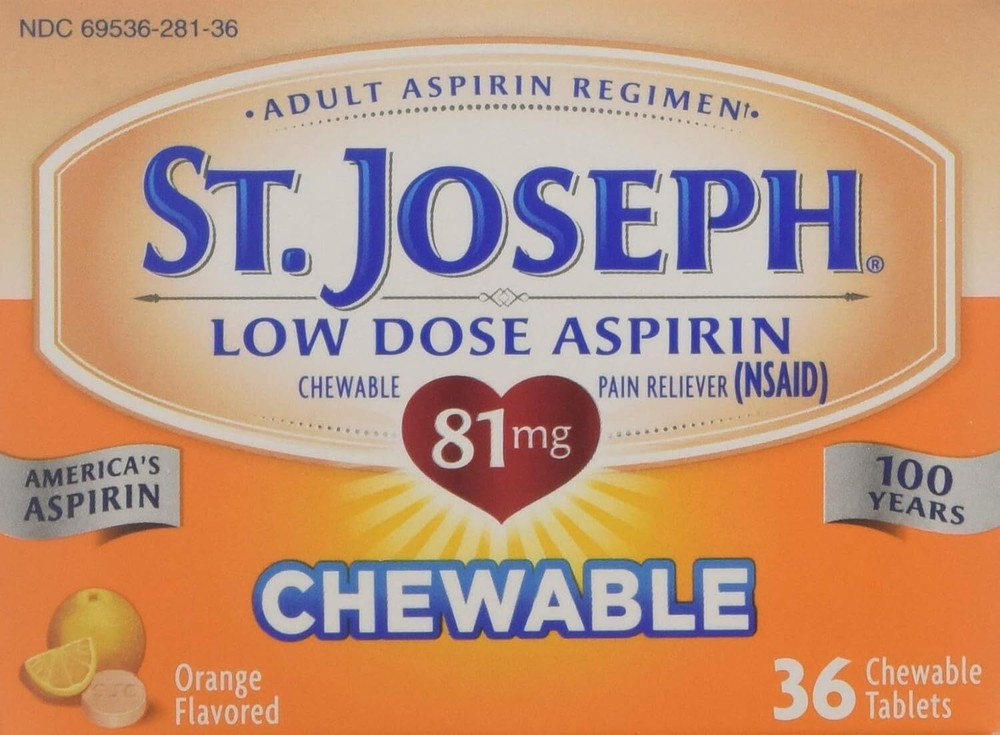 St. Joseph Orange Chewable 81mg Aspirin, 36 Tablets (Pack of 6)