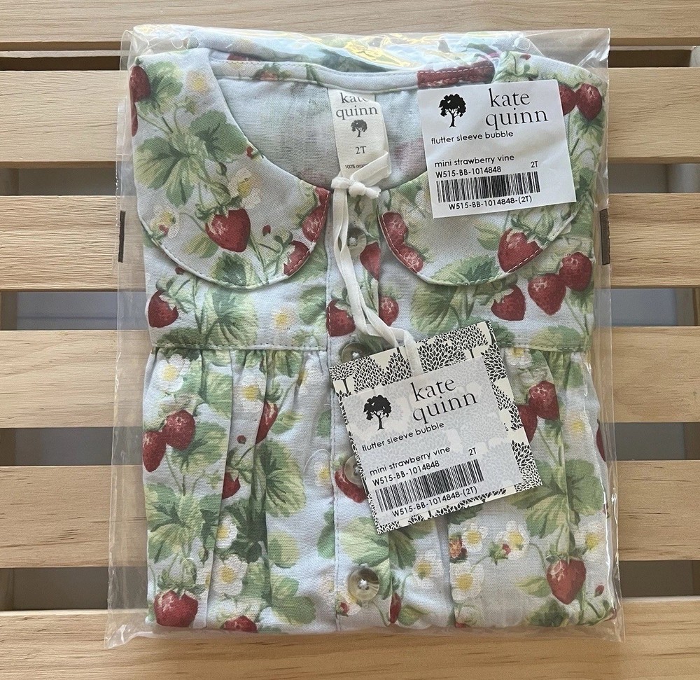 NIB Kate Quinn 2T Cotton Flutter Sleeve Bubble Mini Strawberry Vine Limited