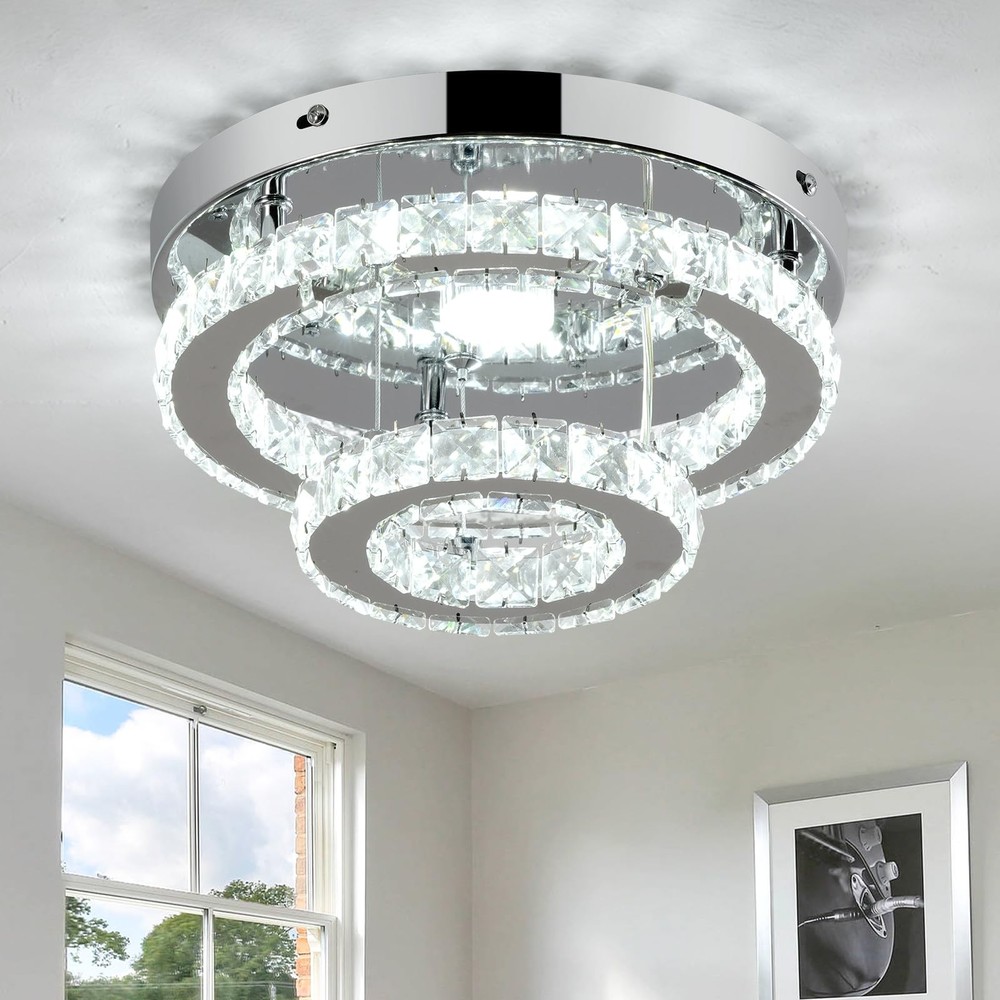 9.8 Inch Adjustable Crystal LED Chandelier Flush Mount Ceiling Light Fixture