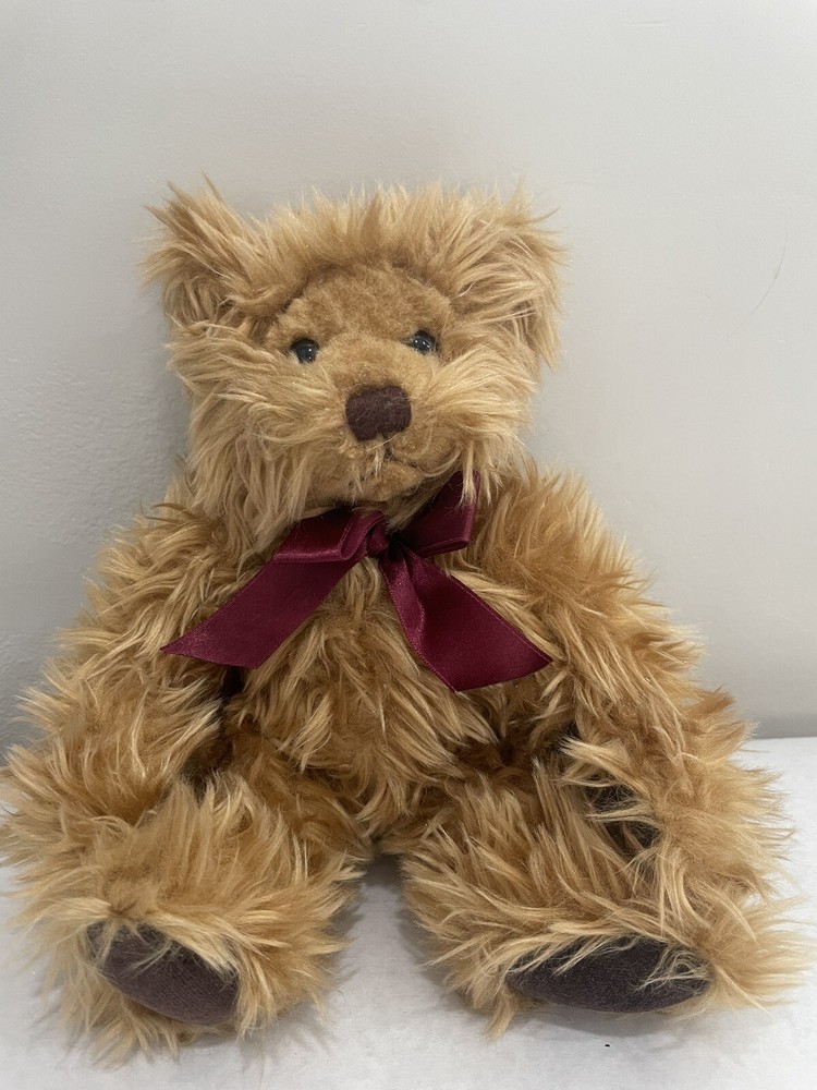 Russ Gregory Tan Fuzzy Teddy Bear with Red Bow - 6