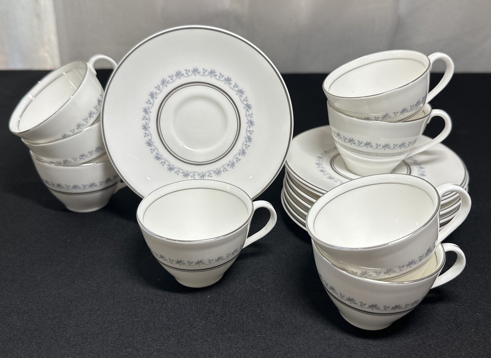 Royal Doulton England Porcelain Tiara Platinum Flat Demitasse Cup/ Saucer 8 Sets
