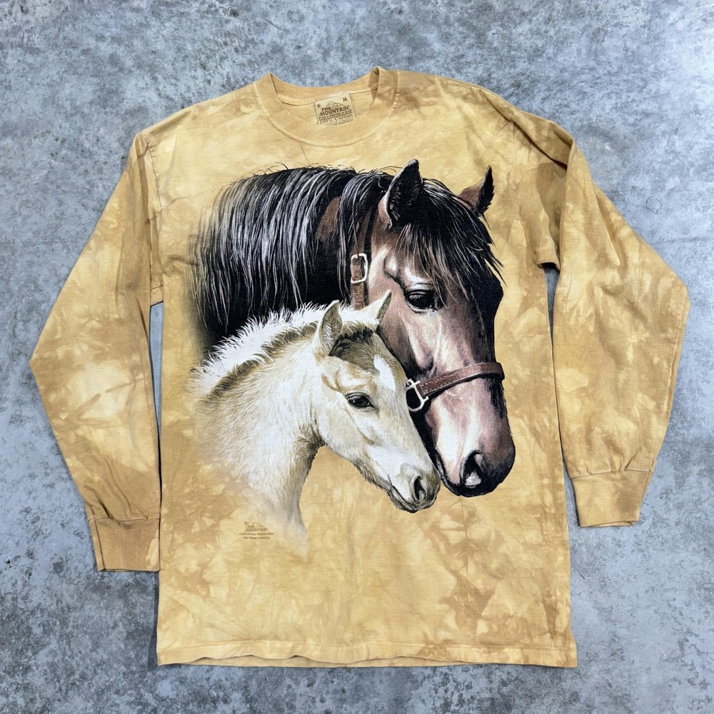 Vintage The Mountain Shirt Mens Medium Brown Horse Graphic Long Sleeve 2000s