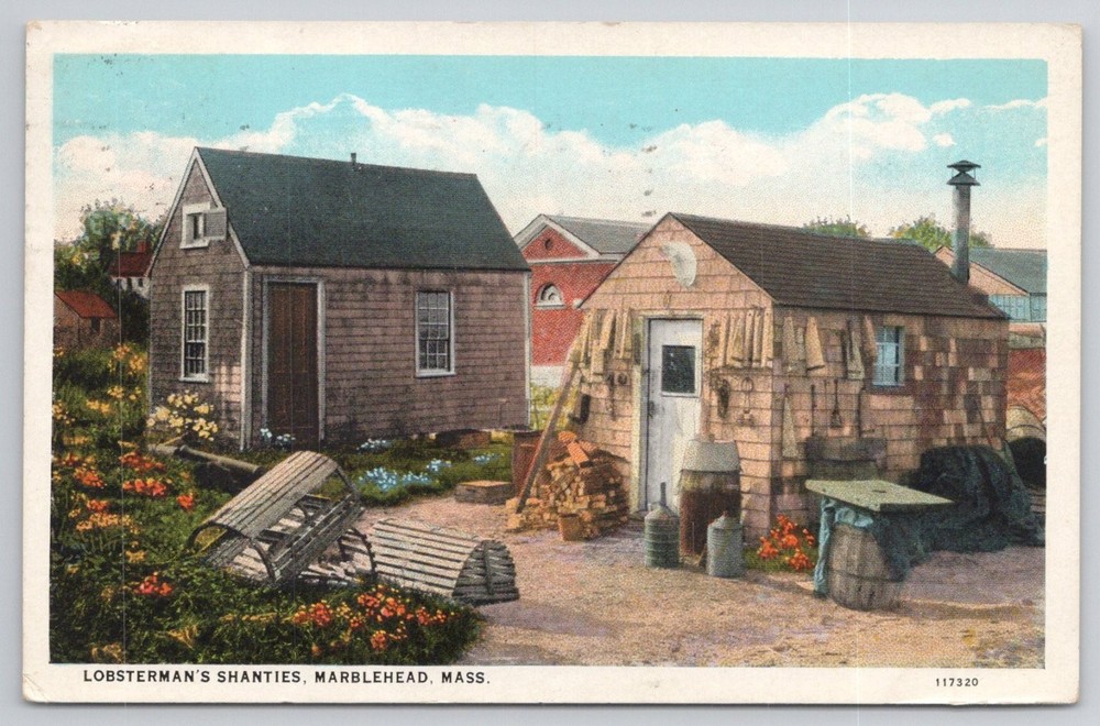 1931 Marblehead, MA Lobsterman's Shanties Postcard - American Art Colored
