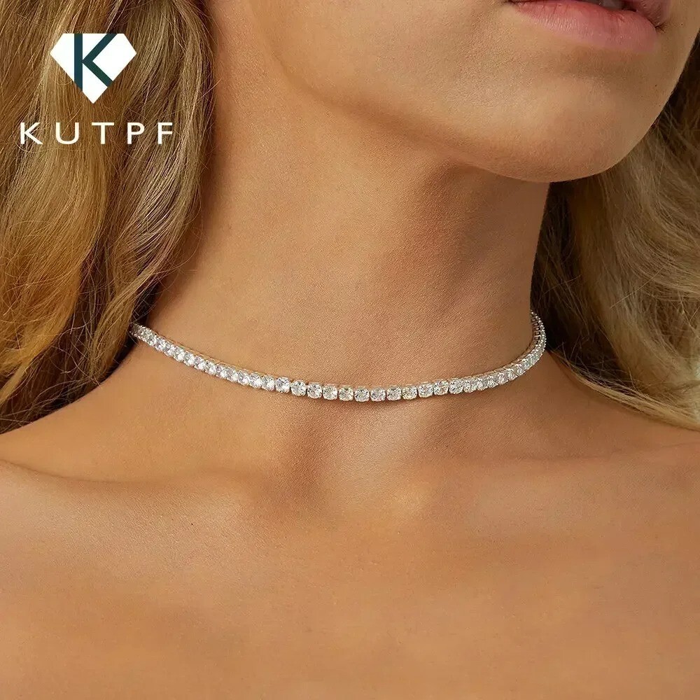 2mm Moissanite Tennis Necklace in 925 Silver with 18k Gold Plated Adjustable Chain