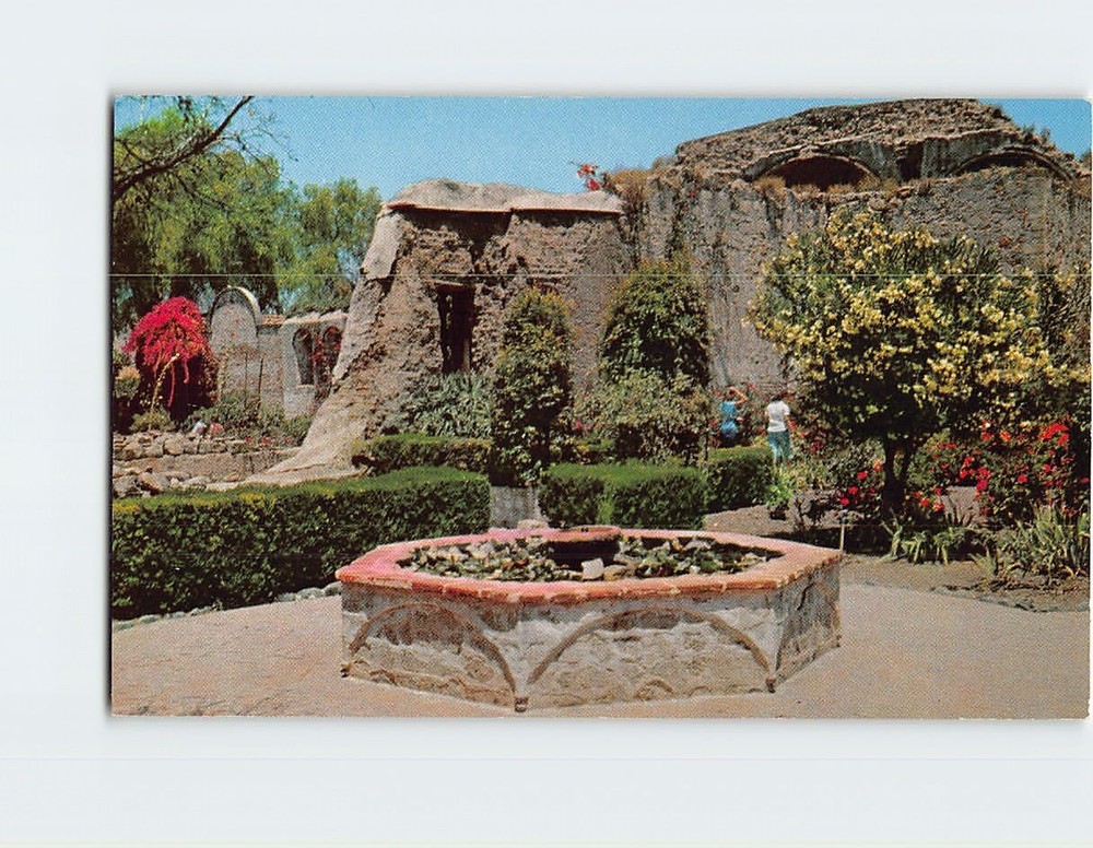 Postcard Fountain & Old Stone Church Mission San Juan Capistrano California USA