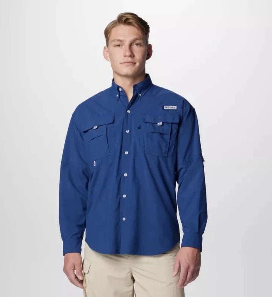 Columbia PFG Bahama II Men's Long-sleeved Fishing Shirt Relaxed Fit Blue Size M