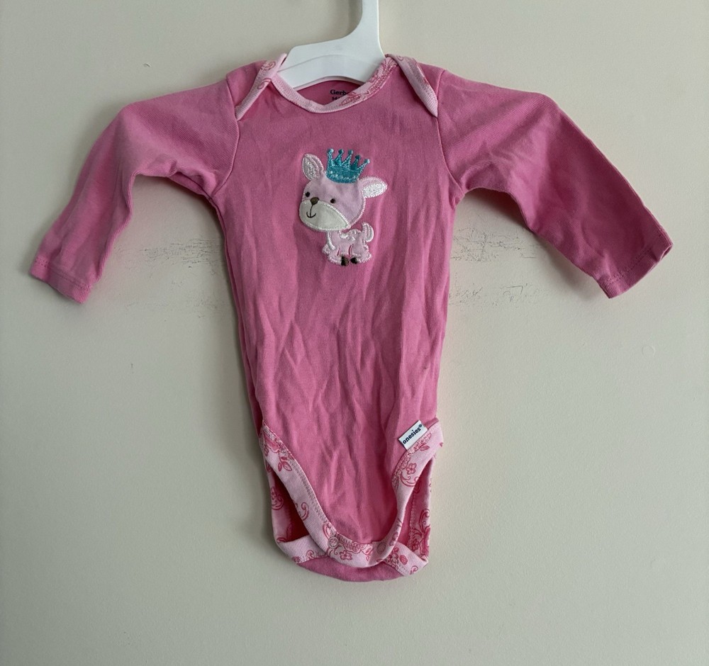 Gerber Baby Girls Cute Embroidered Deer 100% Cotton Long Sleeve Onesie Pink 3-6M