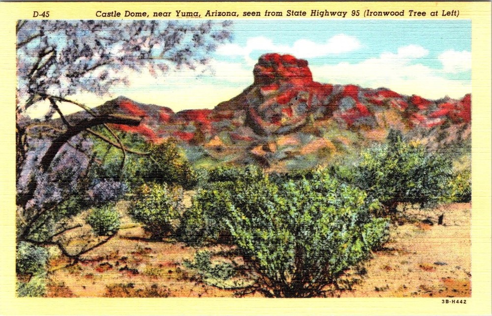 Castle Dome near YUMA, Arizona Linen Postcard - Curt Teich
