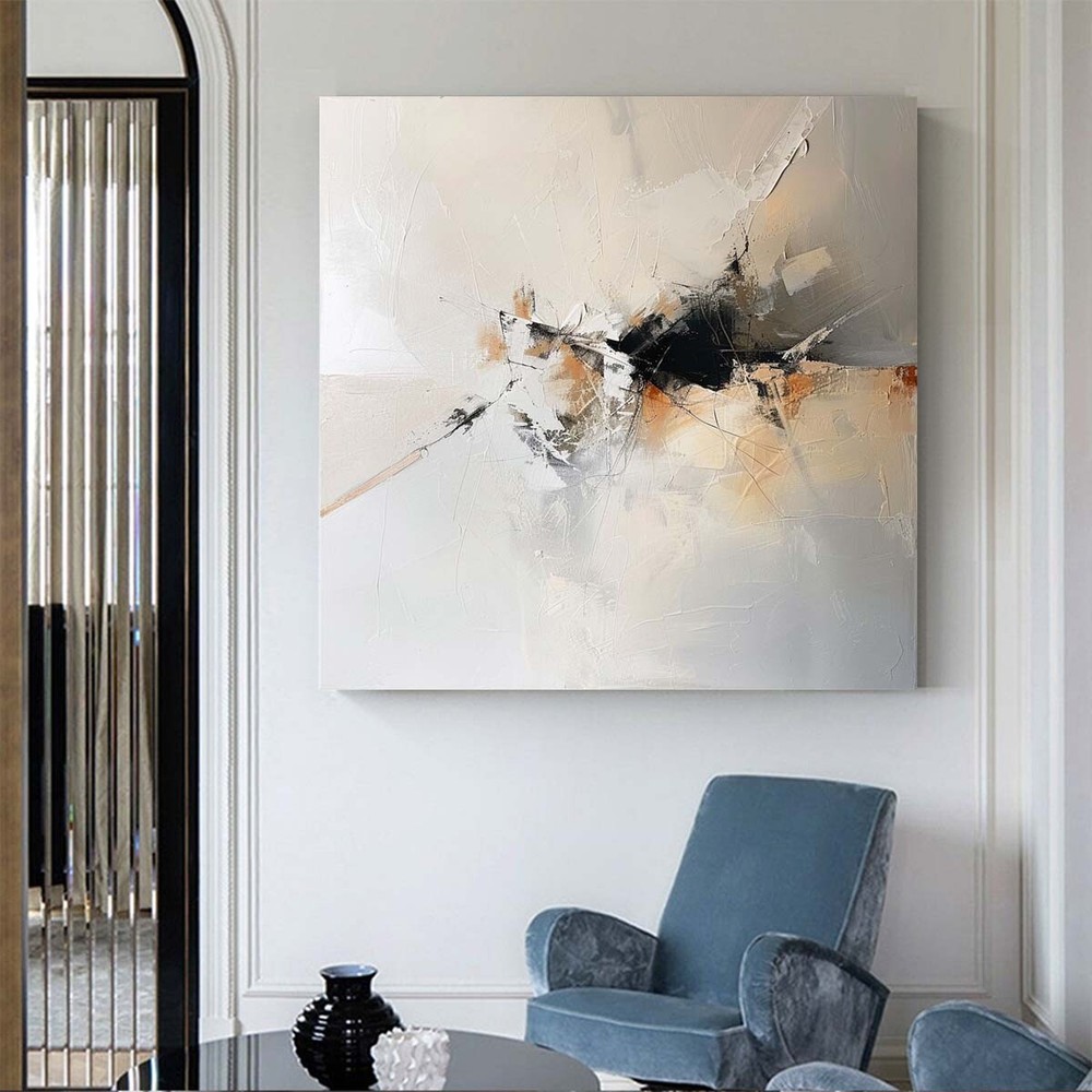 Large Abstract Painting Canvas Painting Modern artwork Living Room White Black