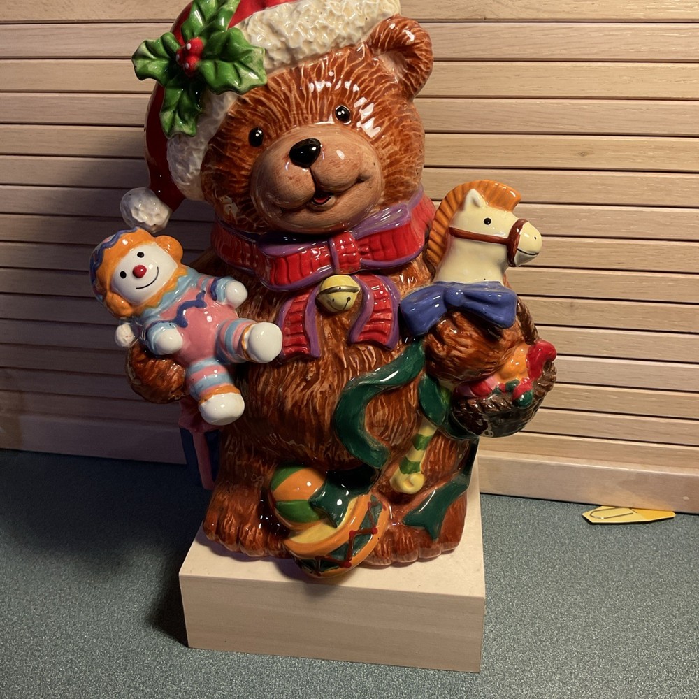 Vintage Ceramic Signature Christmas Teddy Bear Cookie Jar